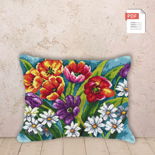 Pillow Tulips Bouquet Cross Stitch Pattern #fl.202