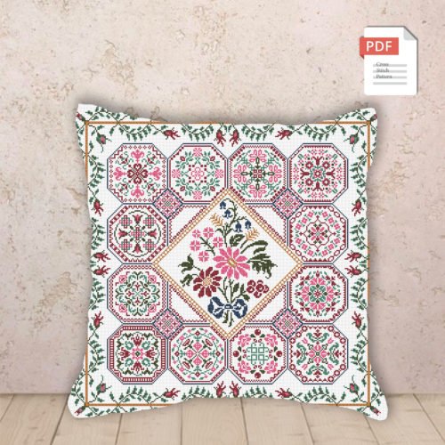 Pillow Floral Ornament Cross Stitch Pattern #pll003