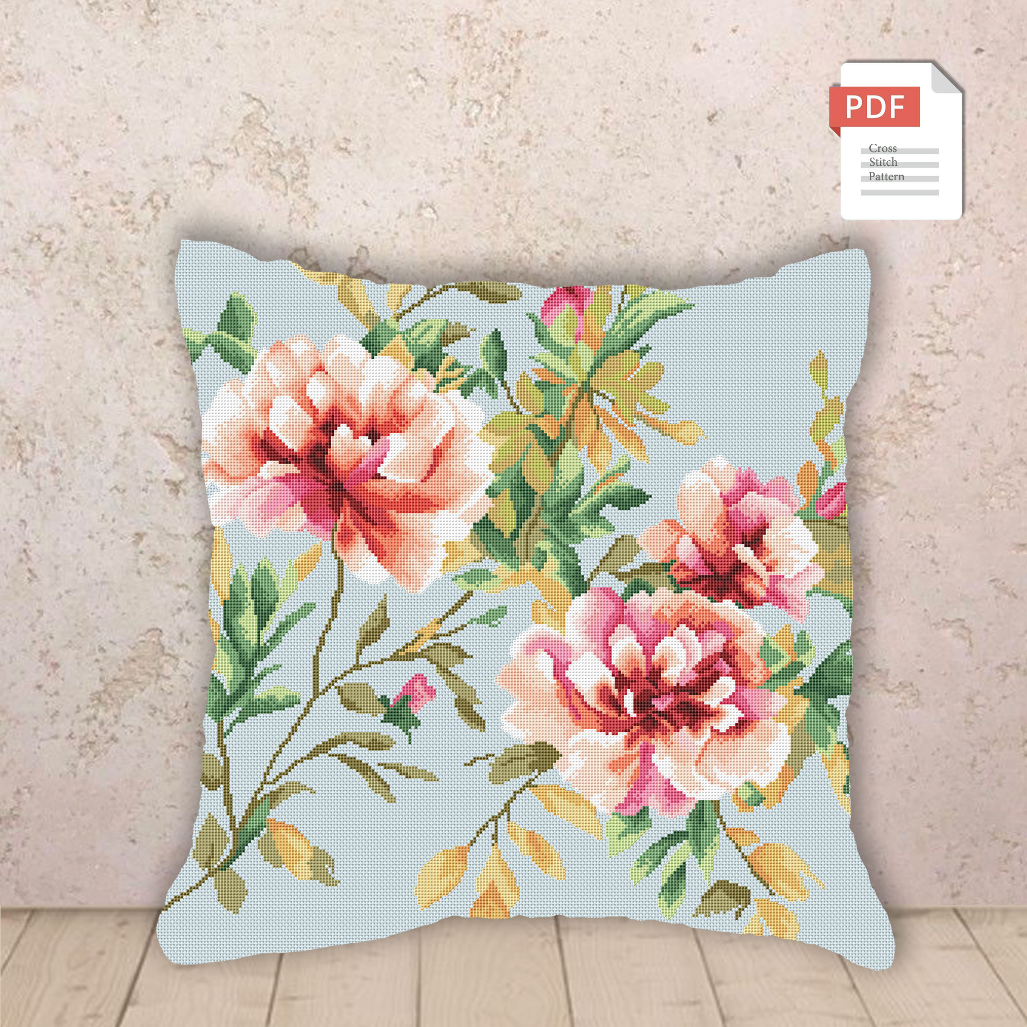 Pillow Roses Cross Stitch Pattern #pll009