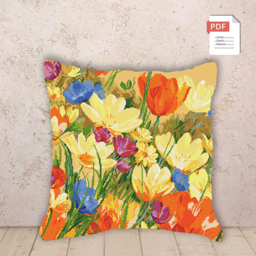 Pillow Wildflowers Cross Stitch Pattern #pll010