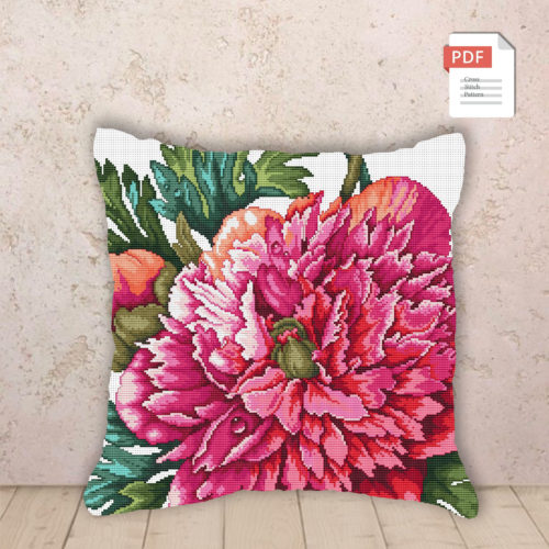 Pillow Peonies Cross Stitch Pattern #pll013