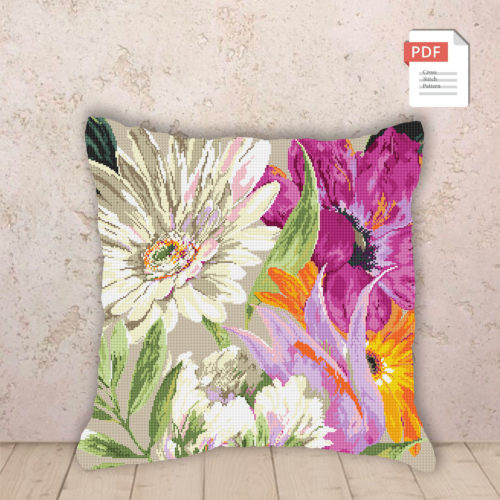 Pillow Gerberas Cross Stitch Pattern #pll014