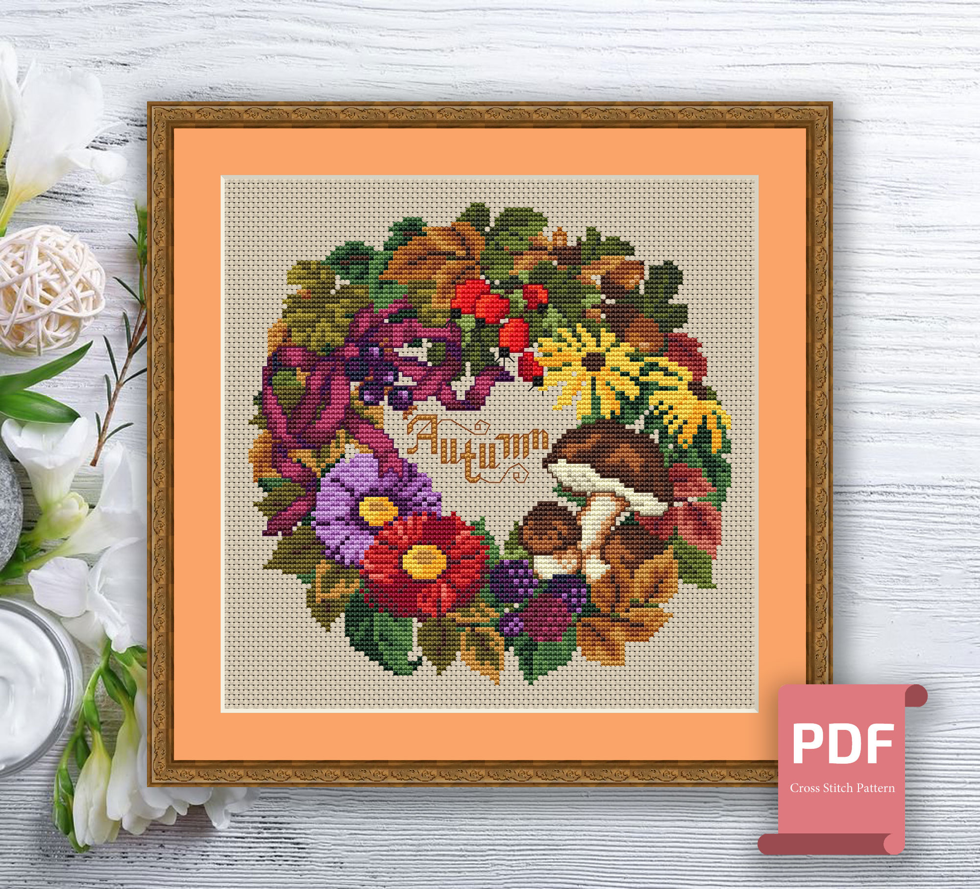 Autumn Wreath Cross Stitch Pattern #ssn038 - Image 2