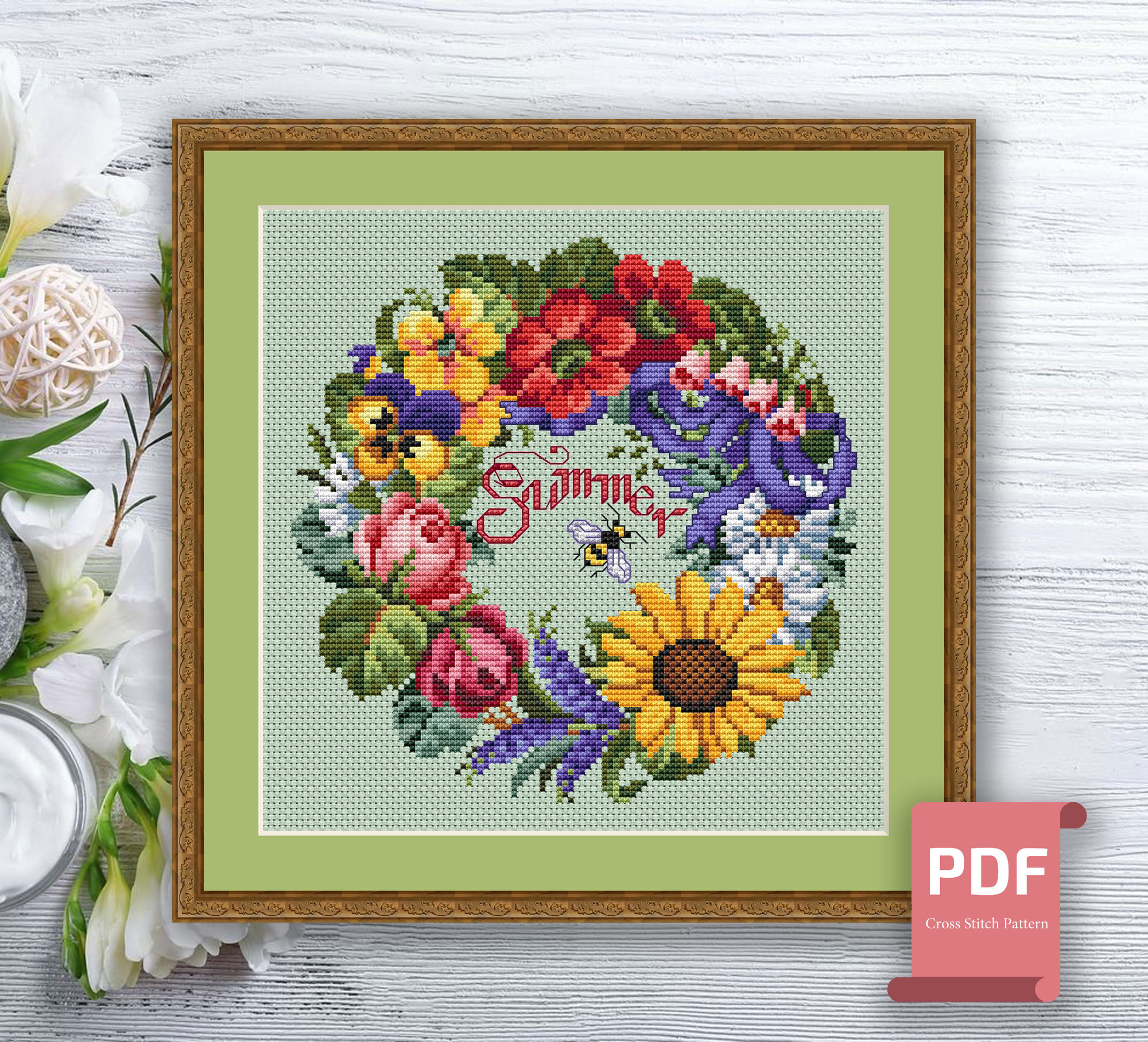 Spring Wreath Cross Stitch Pattern #ssn037 - Image 3