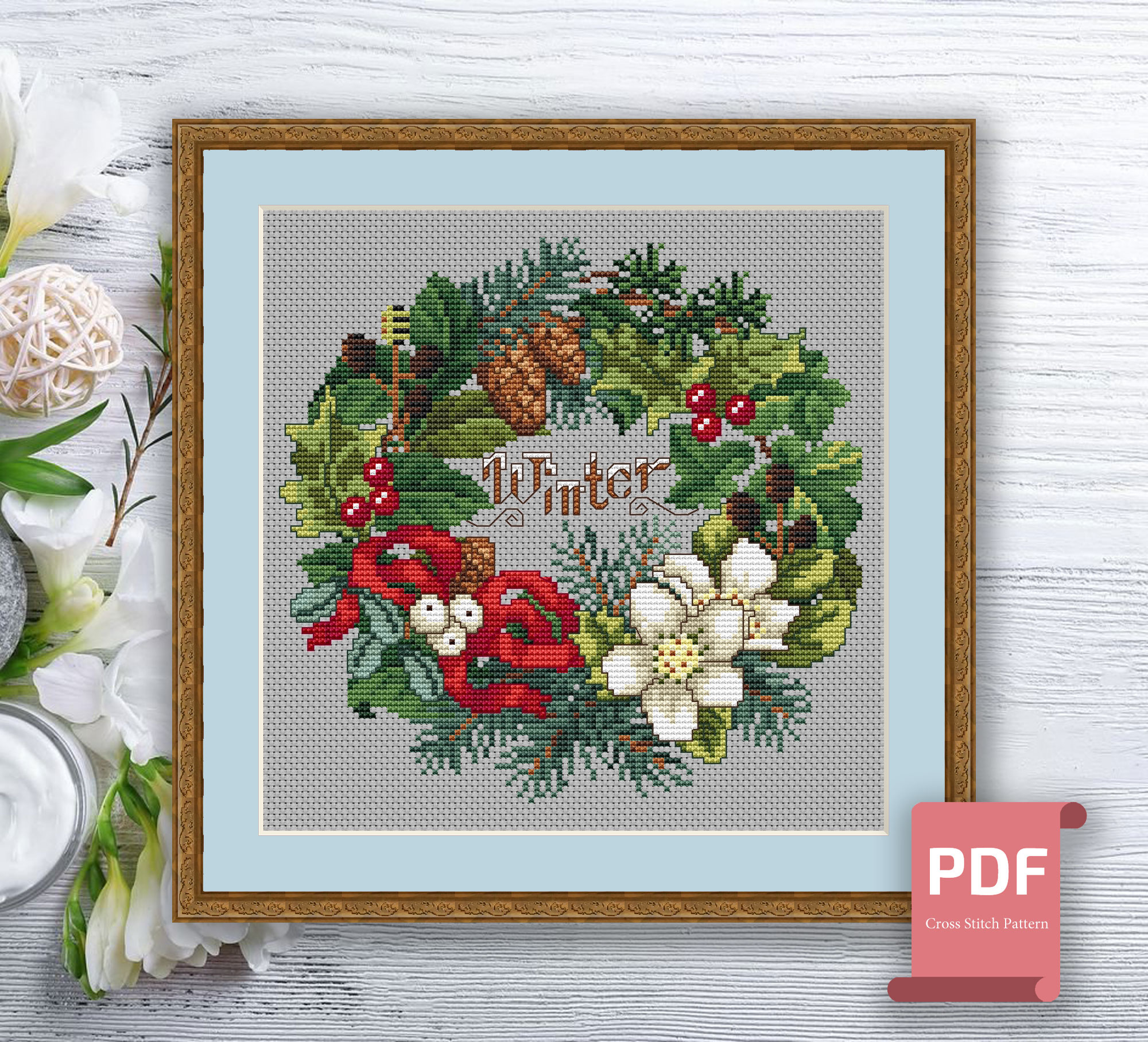 Winter Wreath Cross Stitch Pattern #ssn039 - Image 2