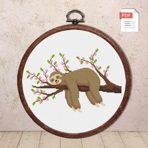Sloth On The Branch Cross Stitch Pattern #anm033