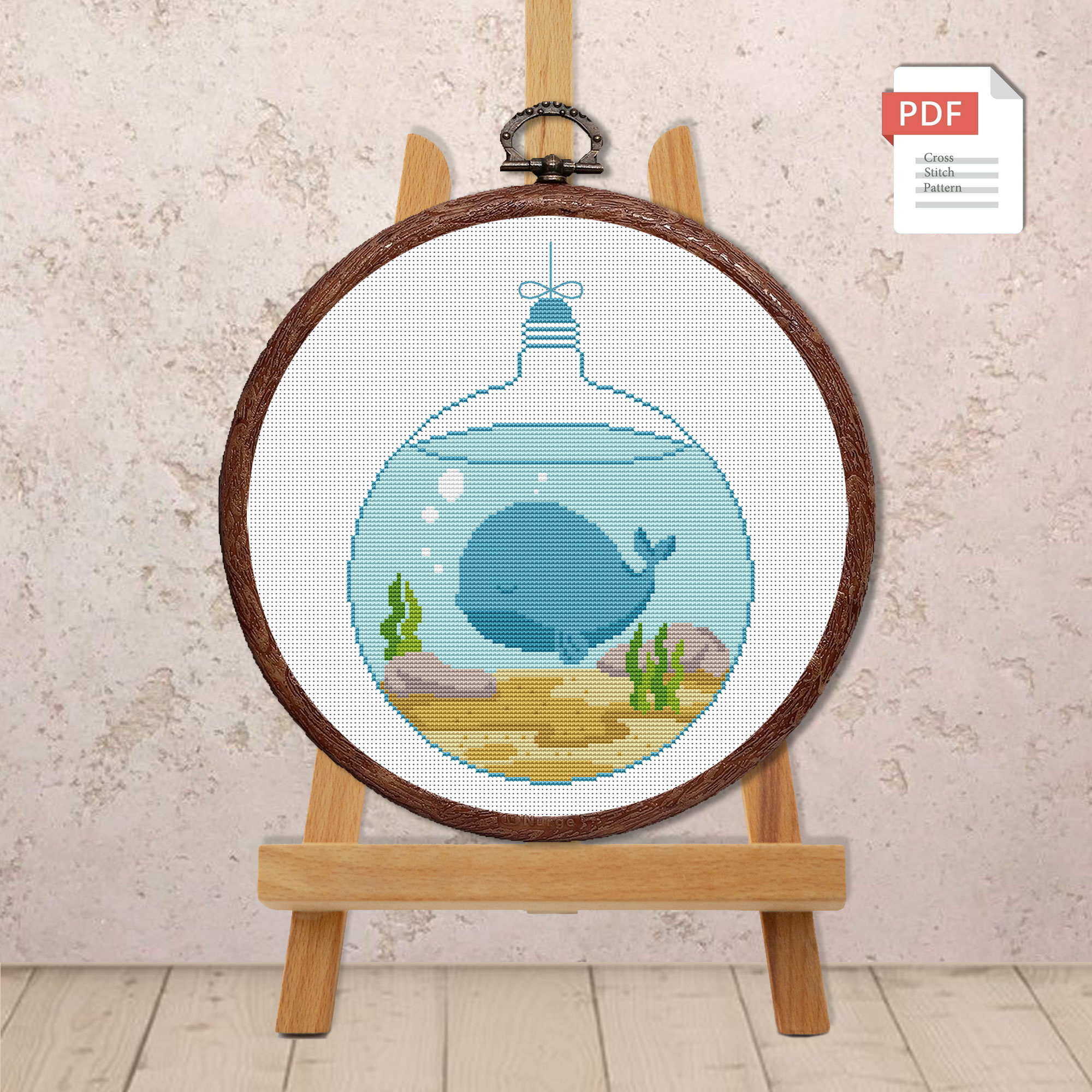 Whale In A Light Bulb Cross Stitch Pattern #anm035 - Image 2
