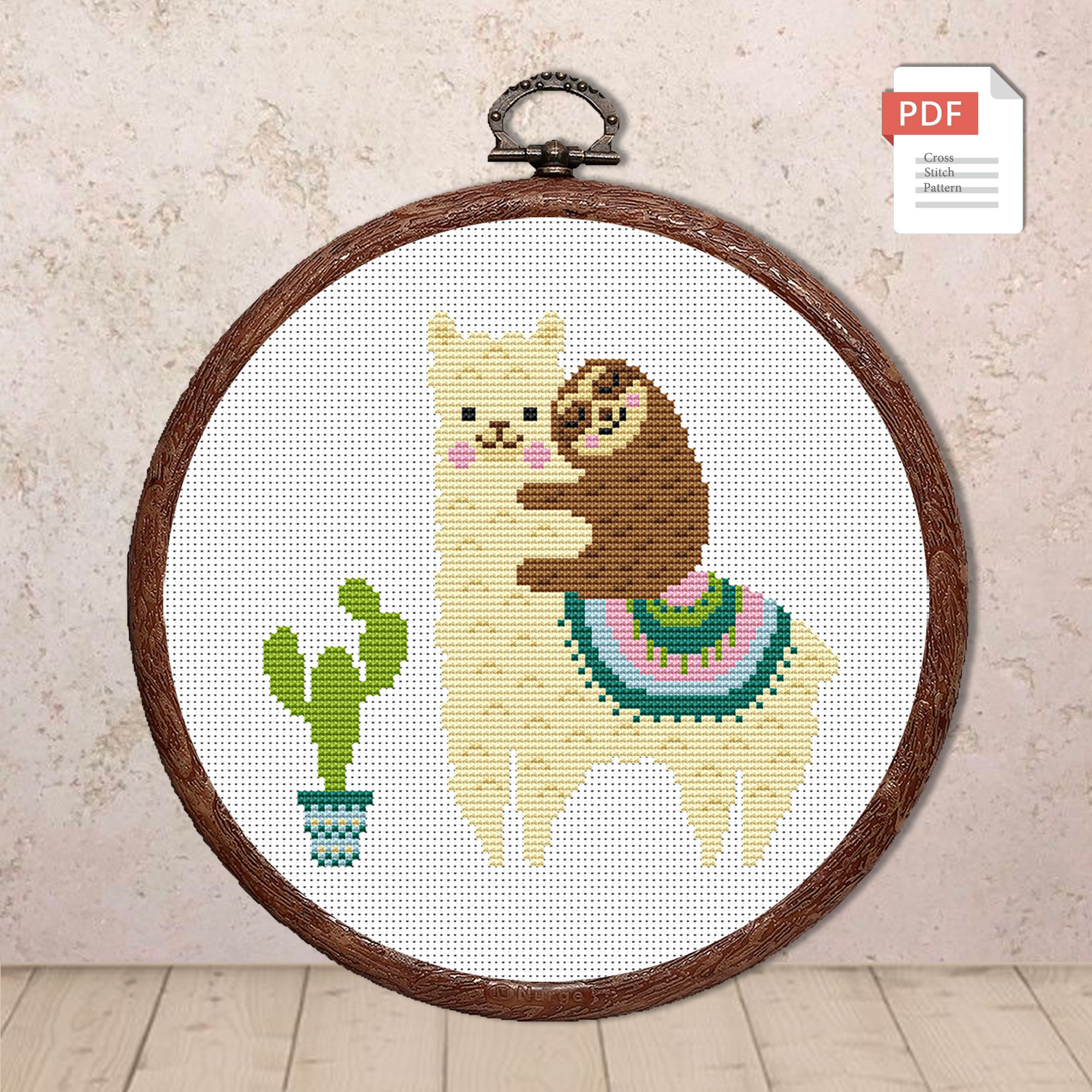 Cute Llama with Sloth Cross Stitch Pattern #anm036