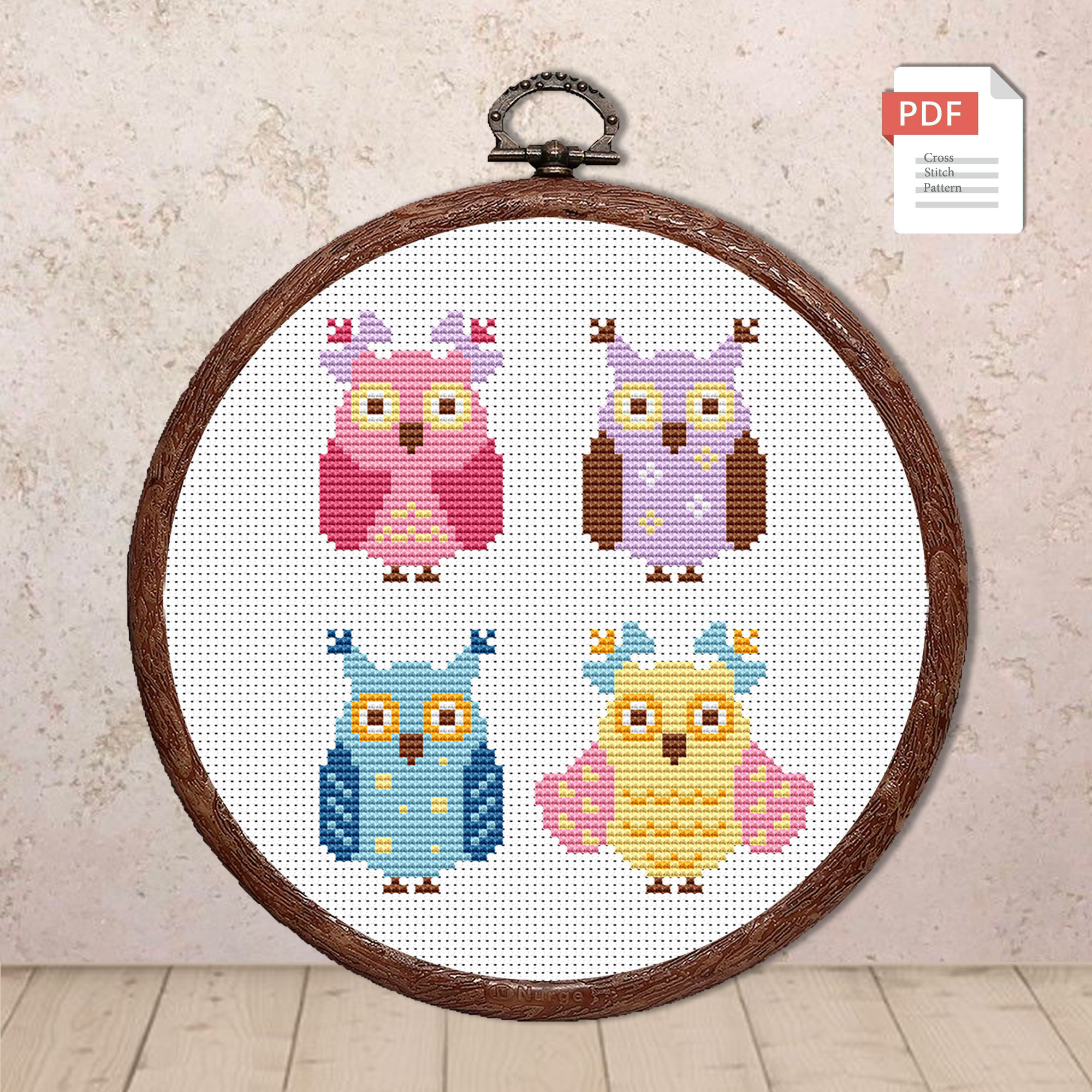 Set of 4 Owls Cross Stitch Pattern #anm037