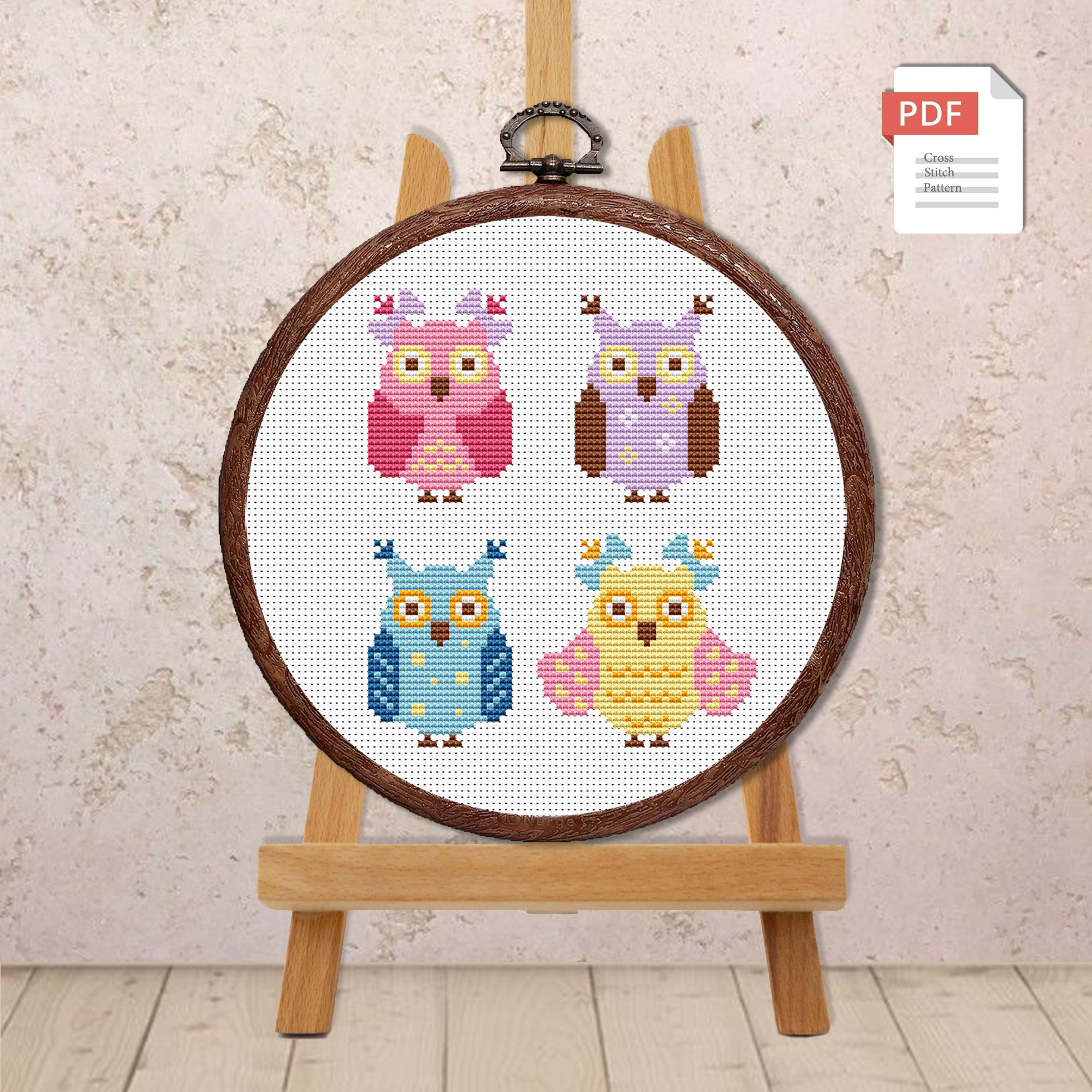 Set of 4 Owls Cross Stitch Pattern #anm037 - Image 2