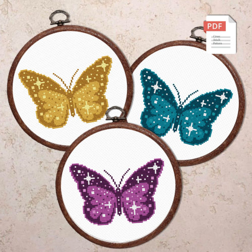 Set of 3 Butterflies Cross Stitch Pattern #anm039