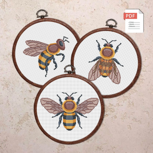 Set of 3 Bees Cross Stitch Pattern #anm040