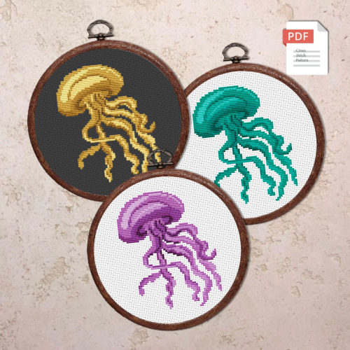 Set of 3 Jellyfish Cross Stitch Pattern #anm042