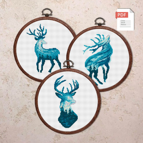 Set of 3 Deer Cross Stitch Pattern #anm043