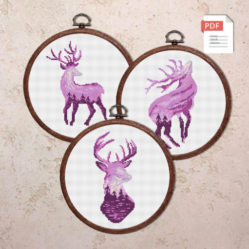 Set of 3 Deer Cross Stitch Pattern #anm044