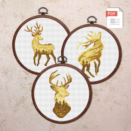 Set of 3 Deer Cross Stitch Pattern #anm045