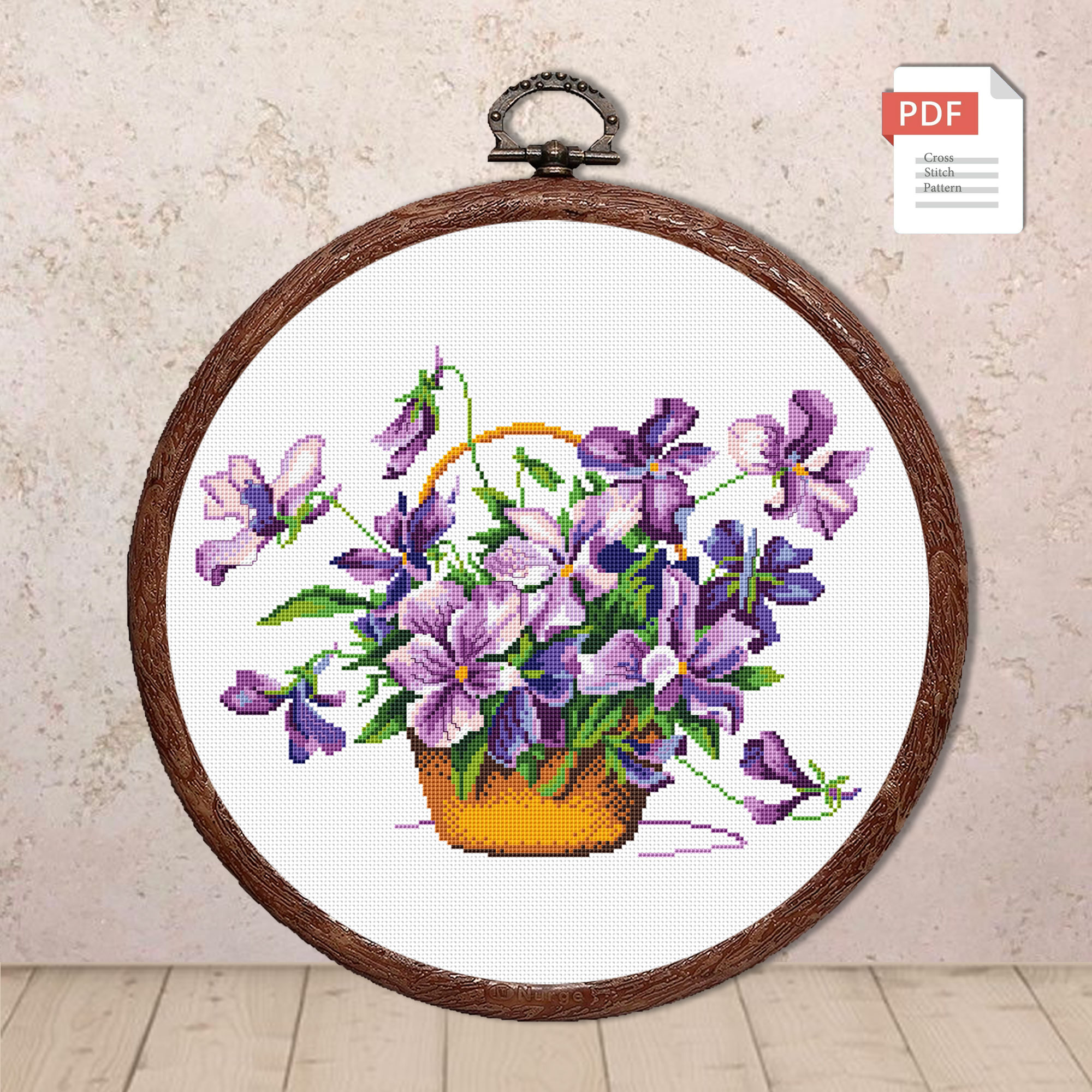Flowers In Basket Cross Stitch Patterns #fl.075