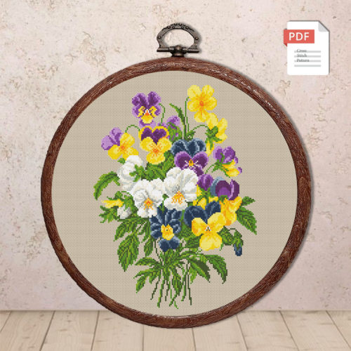 Bouquet of Pansies Cross Stitch Pattern #fl.091