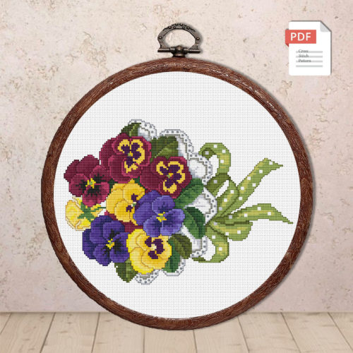 Vintage Bouquet of Pansies Cross Stitch Pattern #fl.107