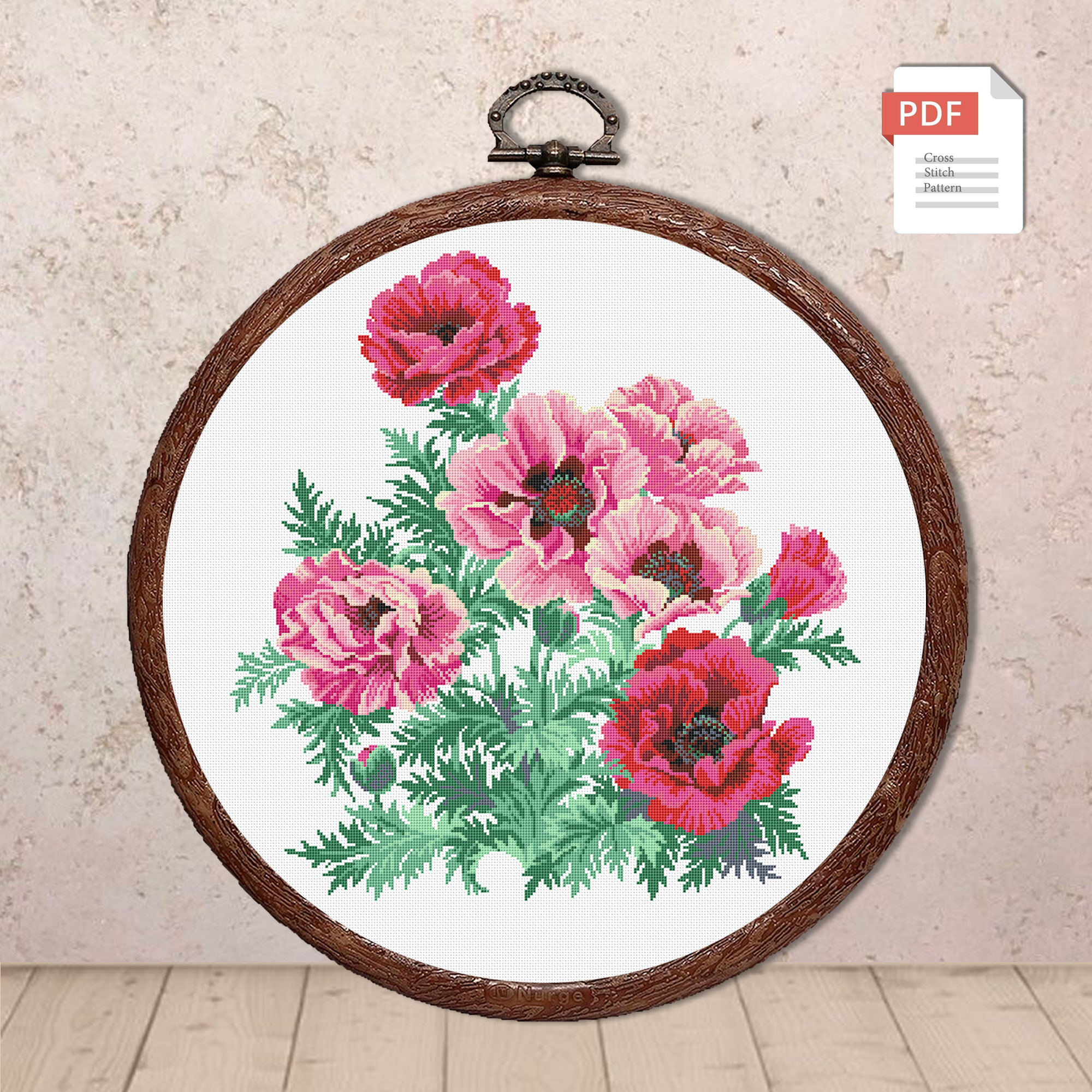 Poppies and Daisies Cross Stitch Pattern #fl.144
