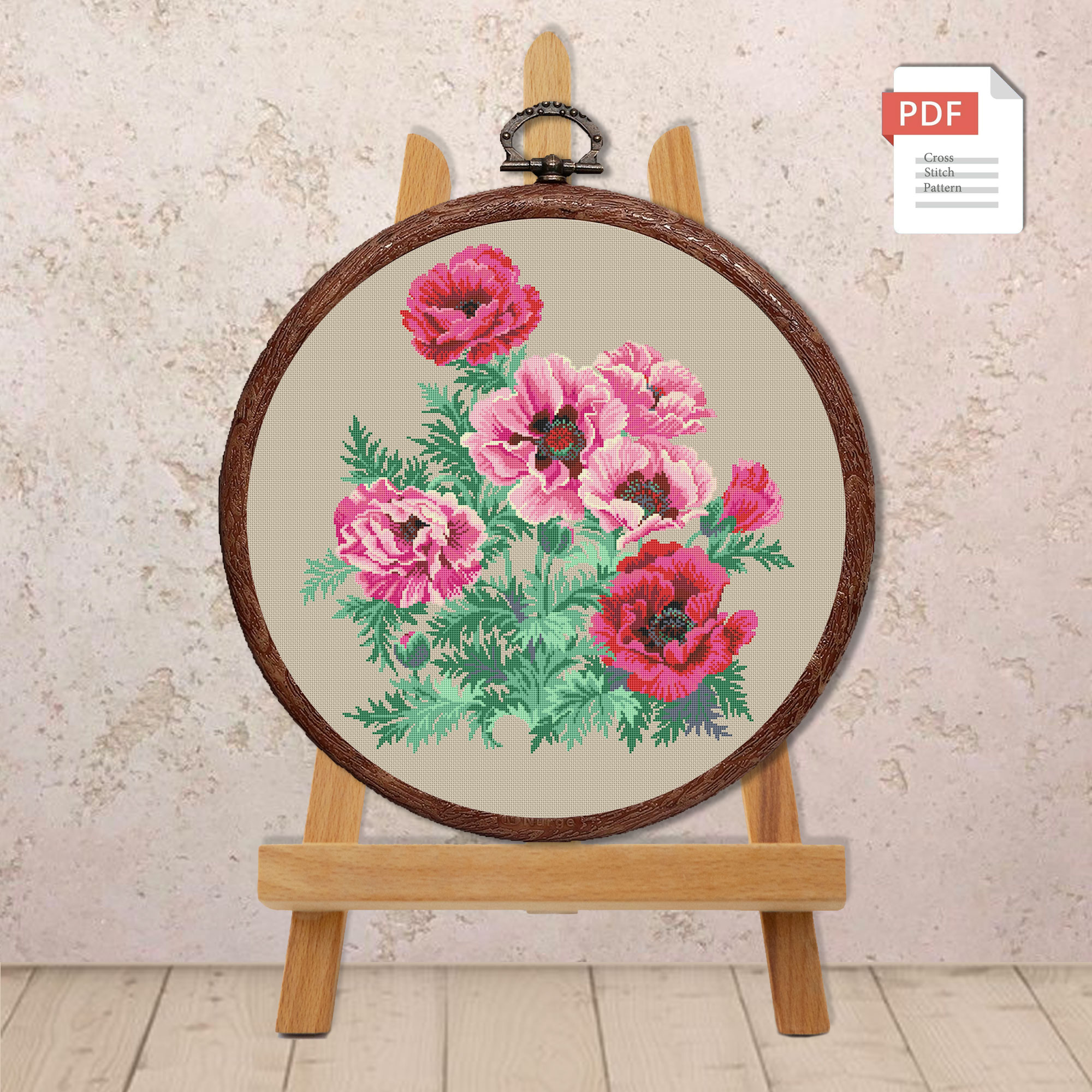 Poppies and Daisies Cross Stitch Pattern #fl.144 - Image 2