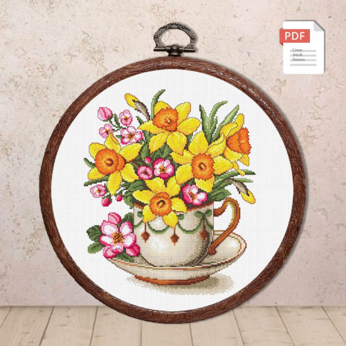 Daffodils In A Cup Cross Stitch Pattern #fl.179