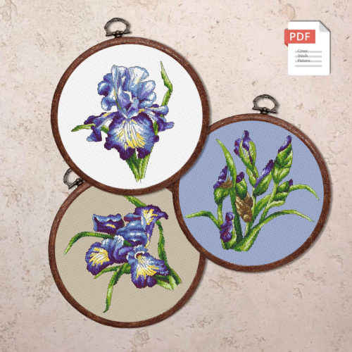 Set of 3 Irises Cross Stitch Patterns #fl.191