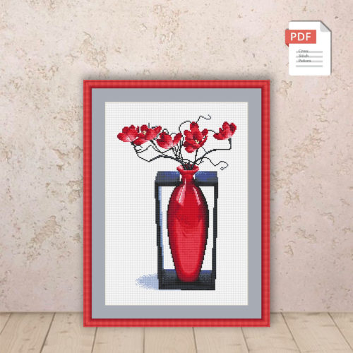Red Flowers Cross Stitch Pattern #flc003
