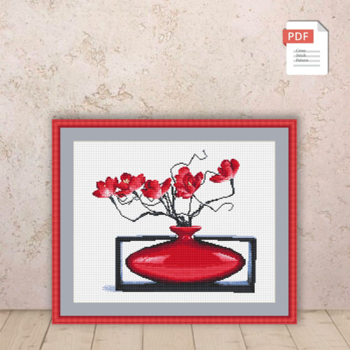 Red Flowers Cross Stitch Pattern #flc004