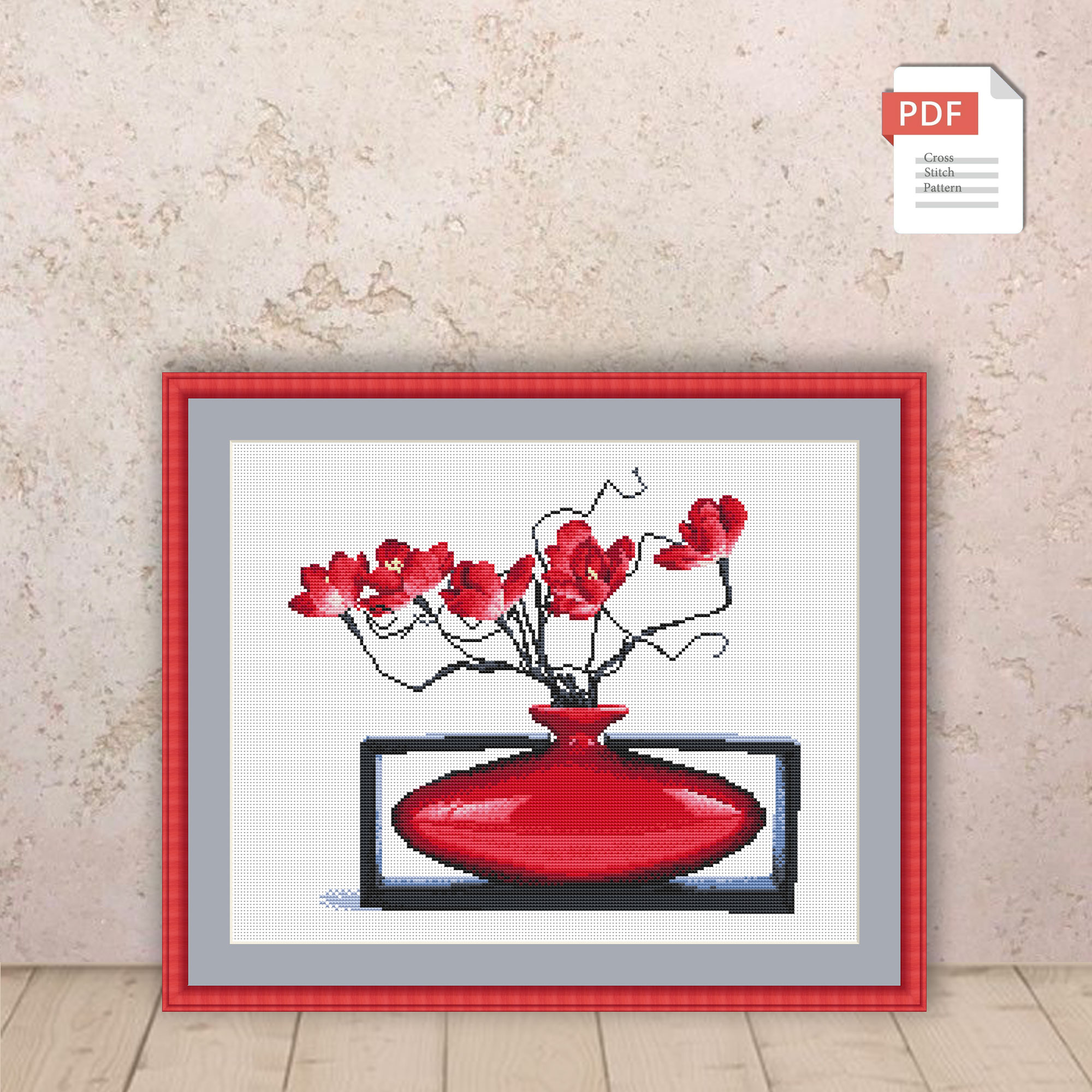 Set of Red Flowers Cross Stitch Patterns #flc005 - Image 3