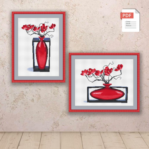 Set of Red Flowers Cross Stitch Patterns #flc005