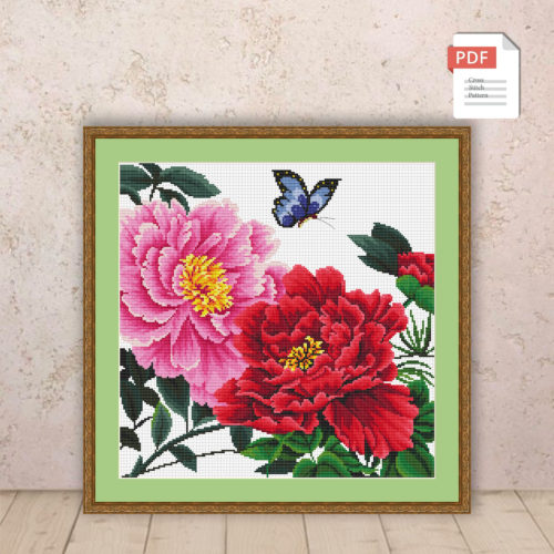 Peonies Cross Stitch Pattern #flc006