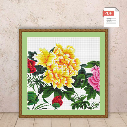 Peonies Cross Stitch Pattern #flc007