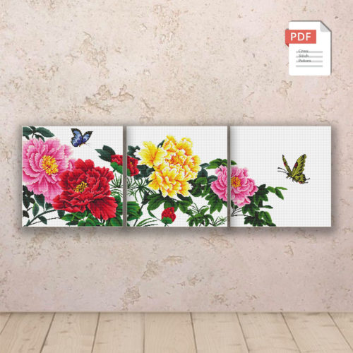 Peonies Cross Stitch Pattern #flc009