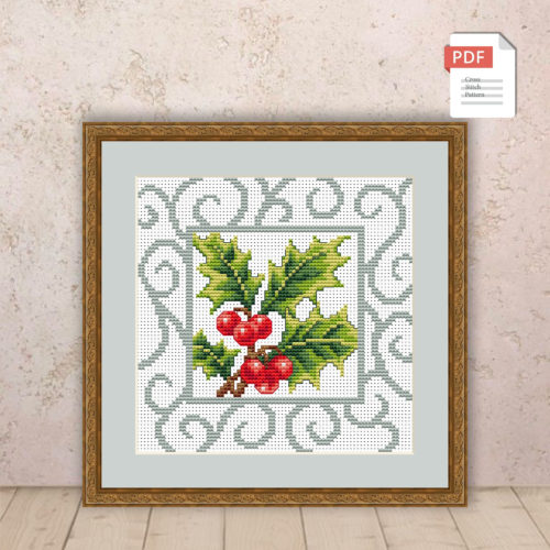 Holly Branch With Berries Cross Stitch Pattern #flc015