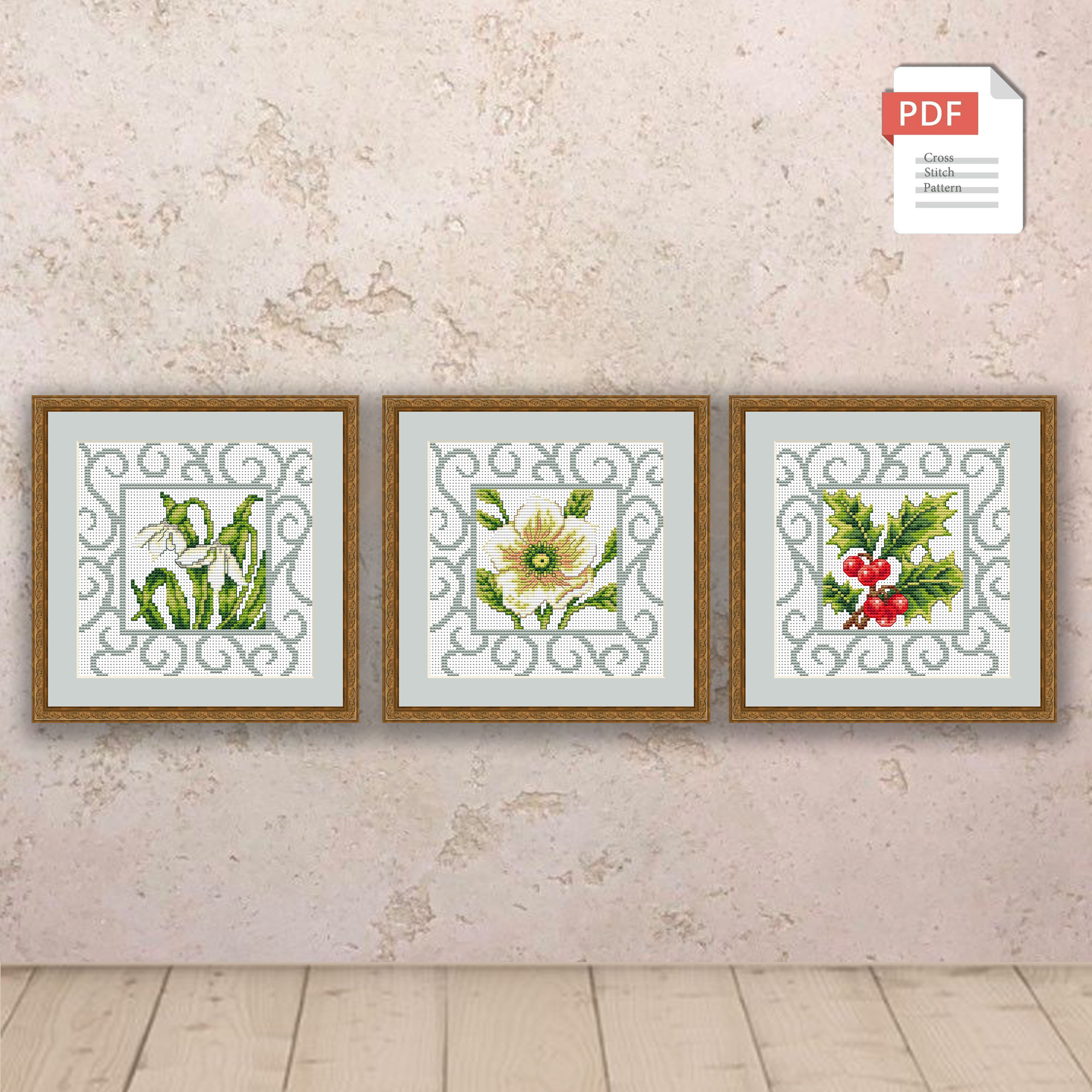 Holly Branch With Berries Cross Stitch Pattern #flc015 - Image 3