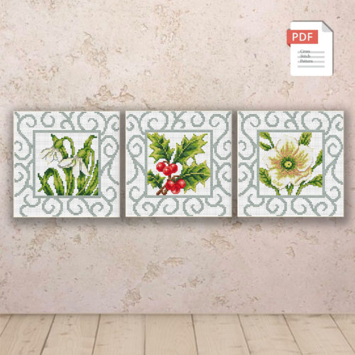 Set of 3 Flowers Cross Stitch Pattern #flc017