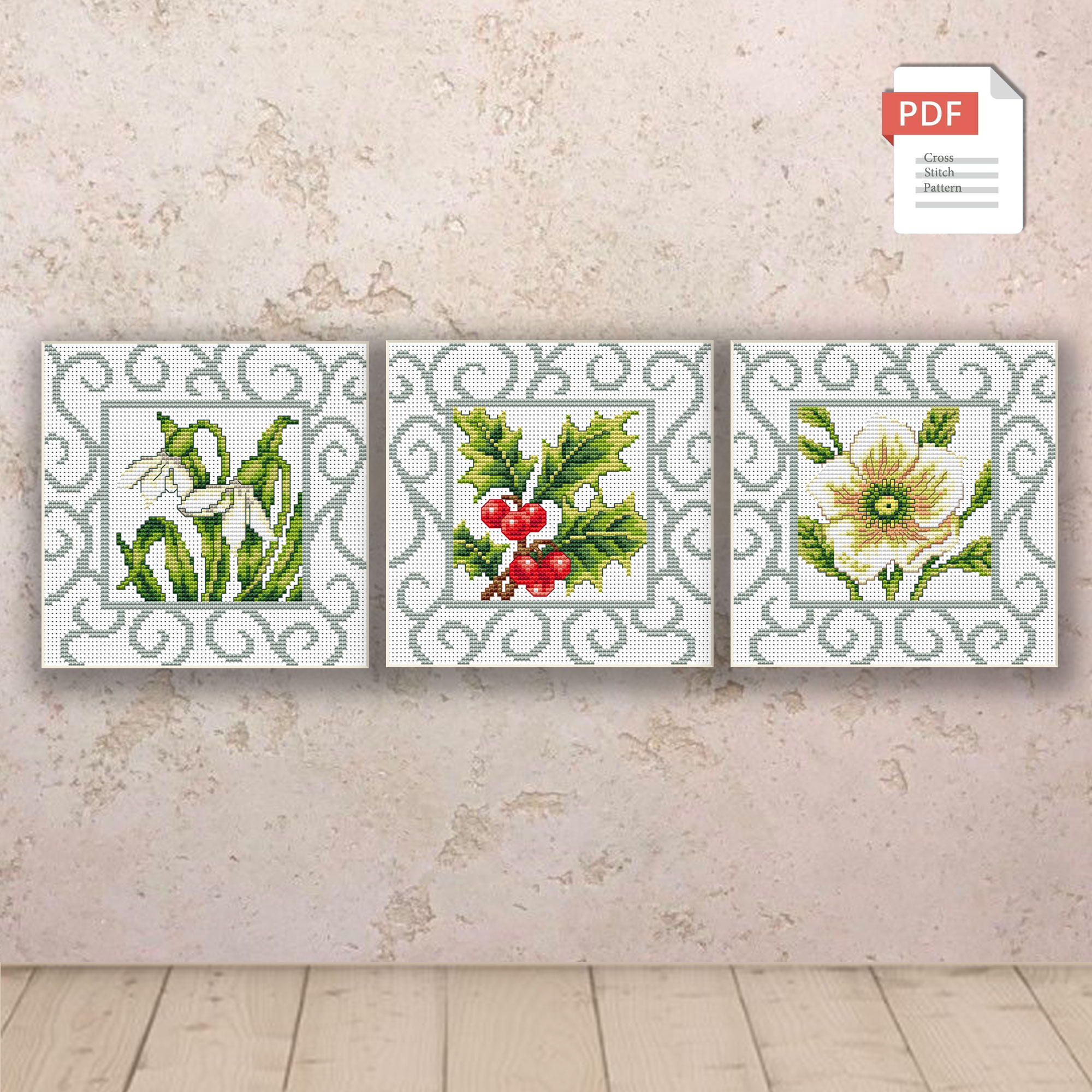 Holly Branch With Berries Cross Stitch Pattern #flc015 - Image 2