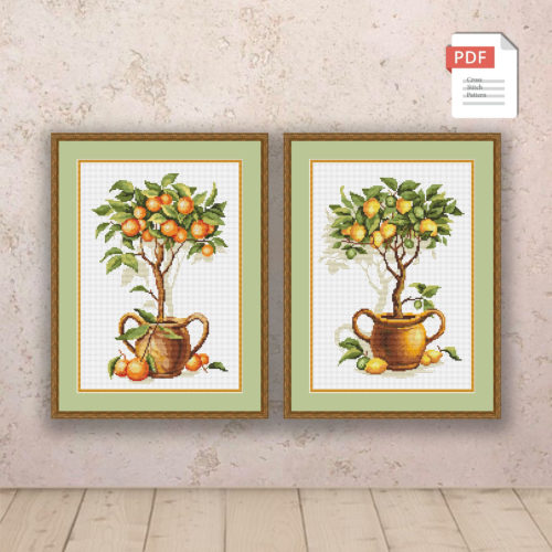 Set of 2 Citrus Trees Cross Stitch Patterns #flc020