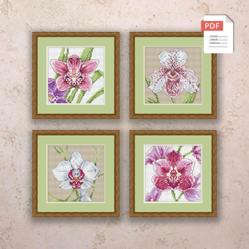 Set of 4 Orchids Cross Stitch Patterns #flc041