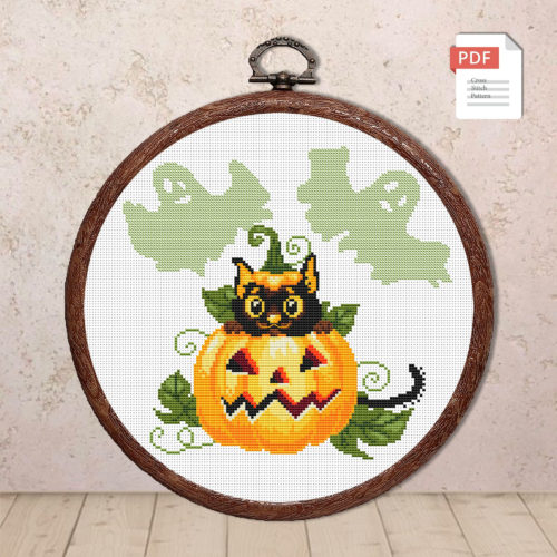 Halloween Cat Cross Stitch Pattern #hld001