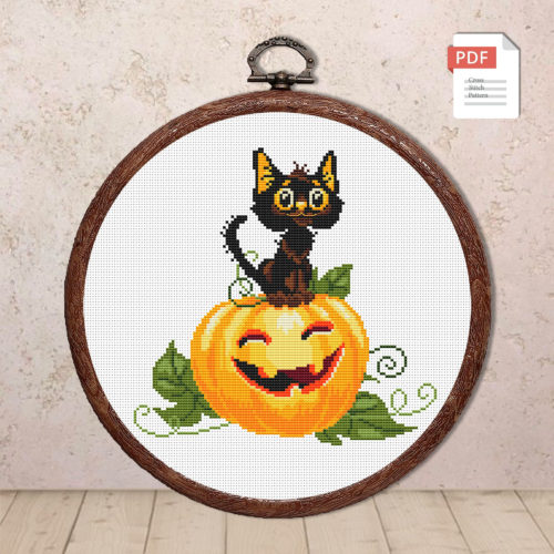 Halloween Cat Cross Stitch Pattern #hld002