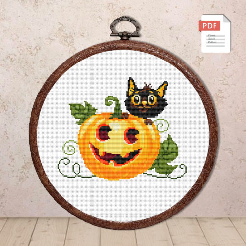 Halloween Cat Cross Stitch Pattern #hld003