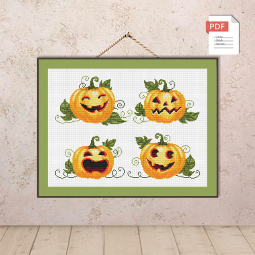Set of 4 Pumpkins Cross Stitch Pattern #hld004