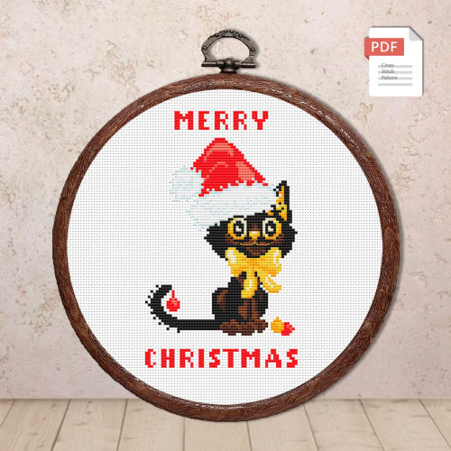 Christmas Cat Cross Stitch Pattern #hld009