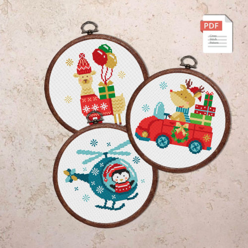 Set of 3 Christmas Animals Cross Stitch Pattern #hld020