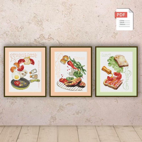 Set of 3 Kitchen Cross Stitch Patterns #kt.034