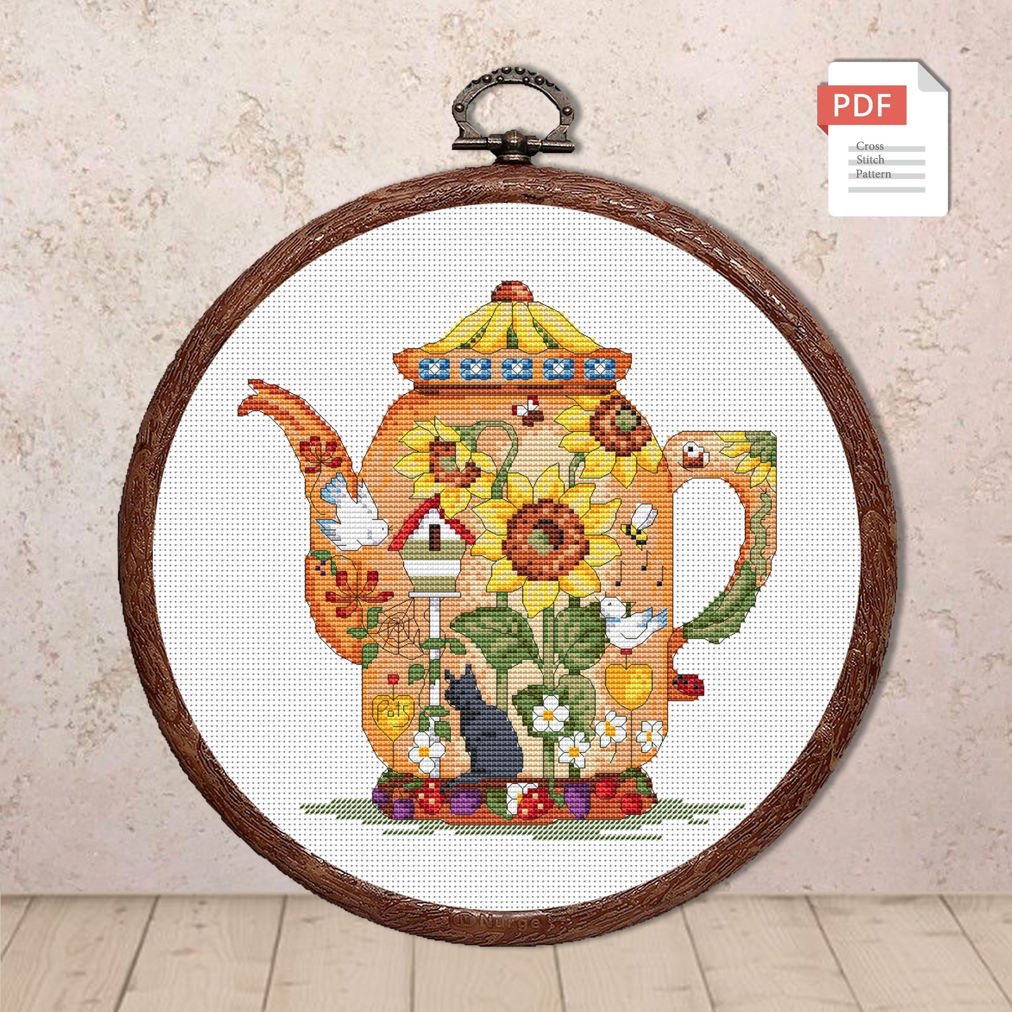 Set of 3 Painted Teapots Cross Stitch Patterns #kt.038 - Image 3