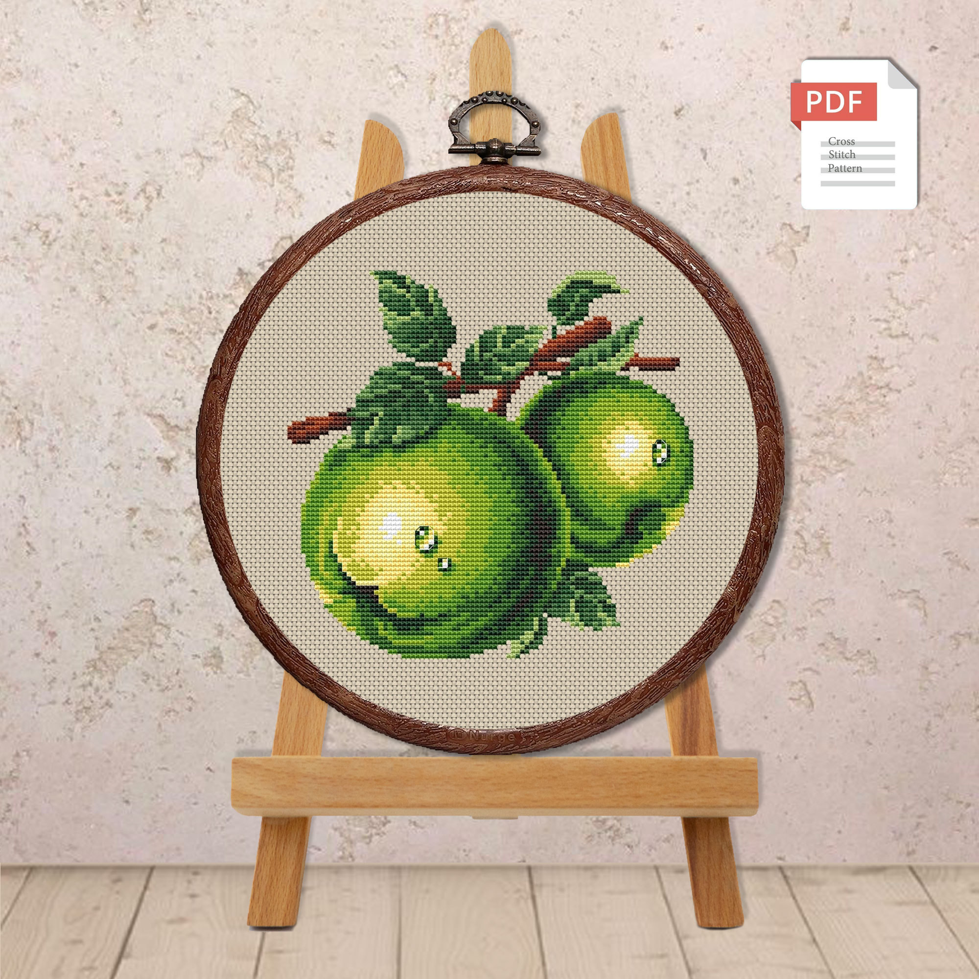 Green Apple Cross Stitch Pattern #kt.048 - Image 2