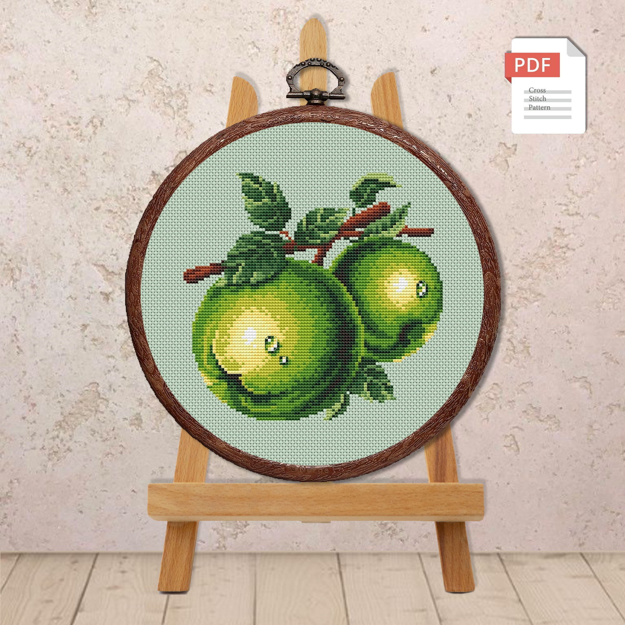 Green Apple Cross Stitch Pattern #kt.048 - Image 3